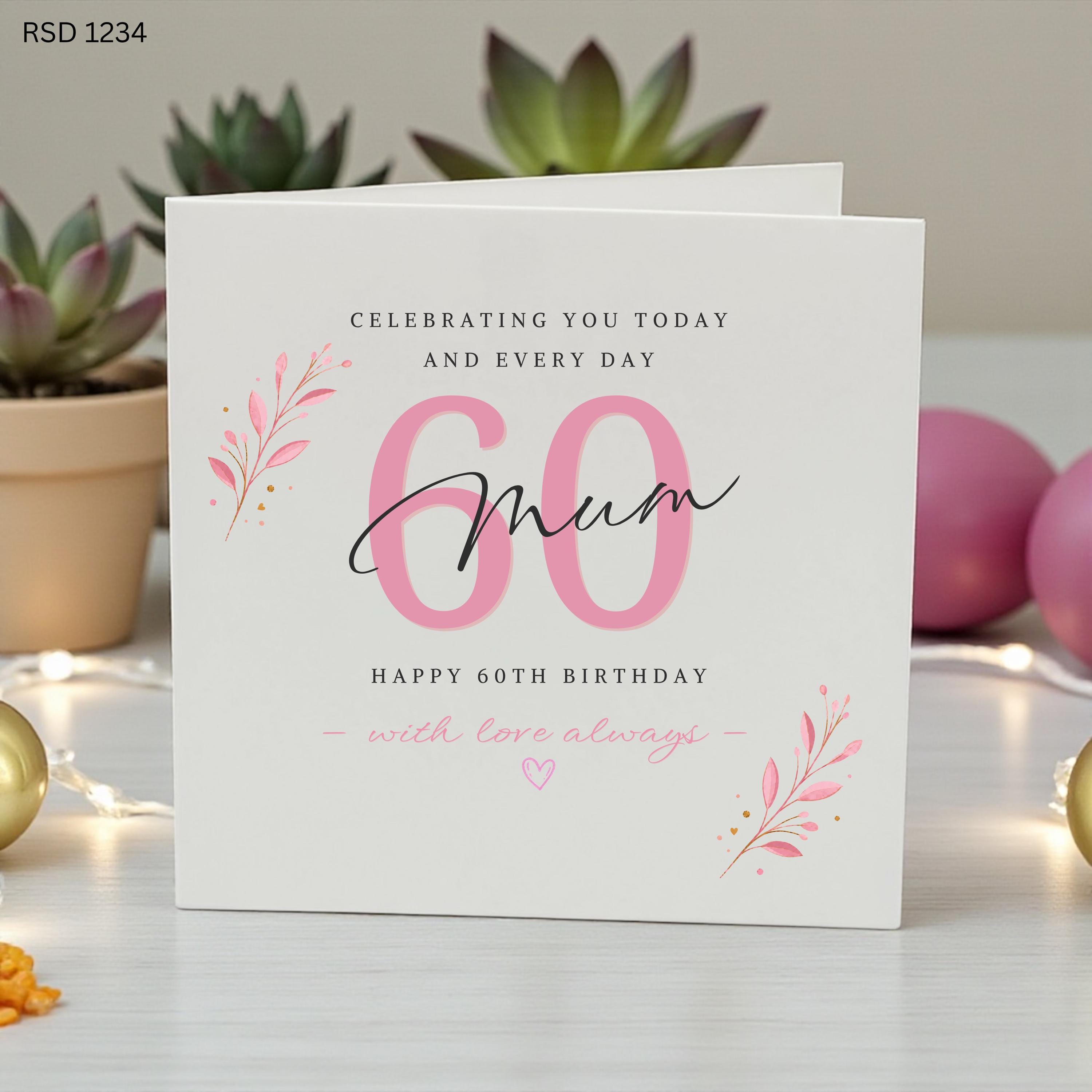 Personalised 60th Birthday Card for Mum, Custom 60th Birthday Card, Milestone Birthday Card for Mother, Elegant Floral Mum Birthday Card