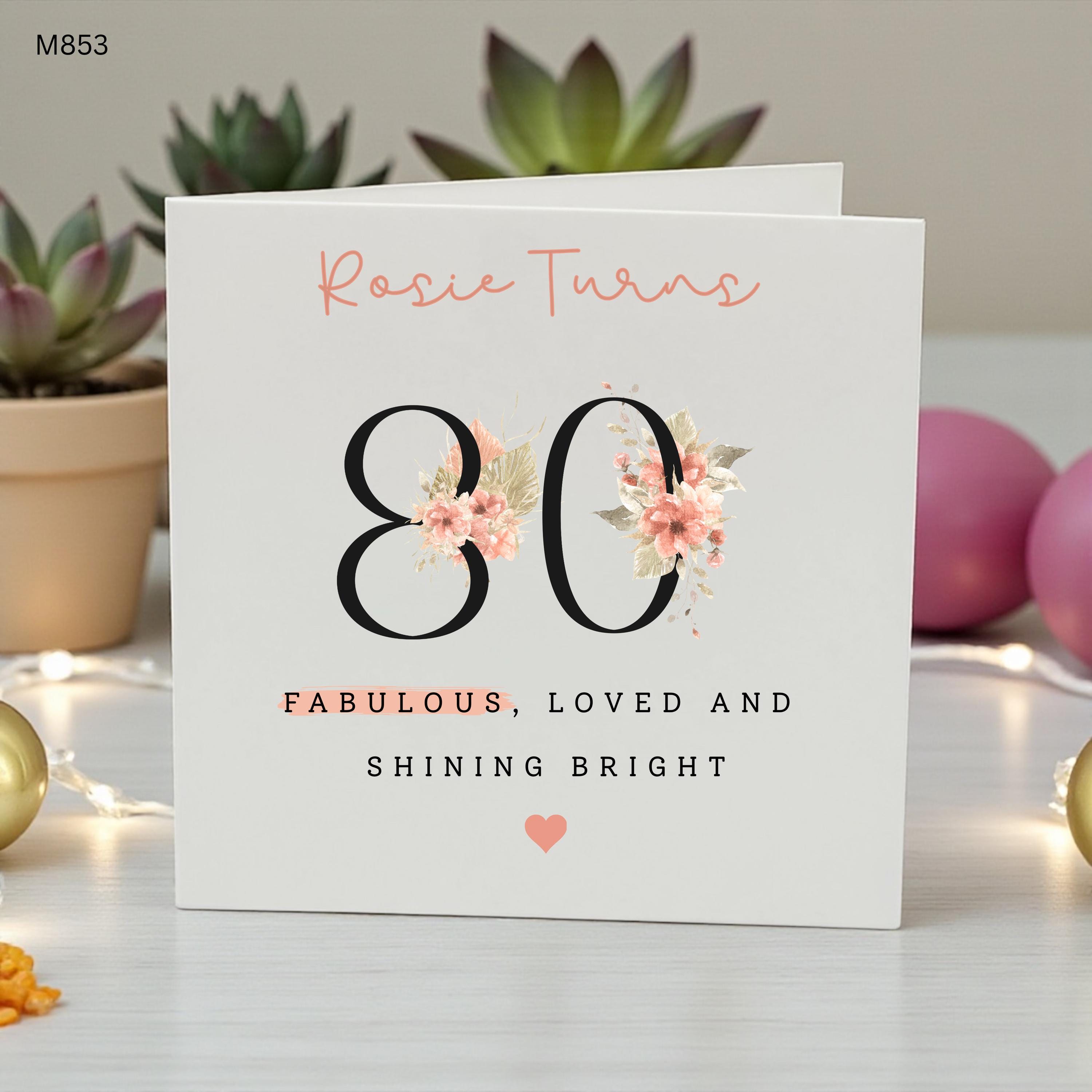 Personalised 80th Birthday Card, Custom 80th Birthday Card for Her, Floral 80th Birthday Card, Milestone Birthday Card