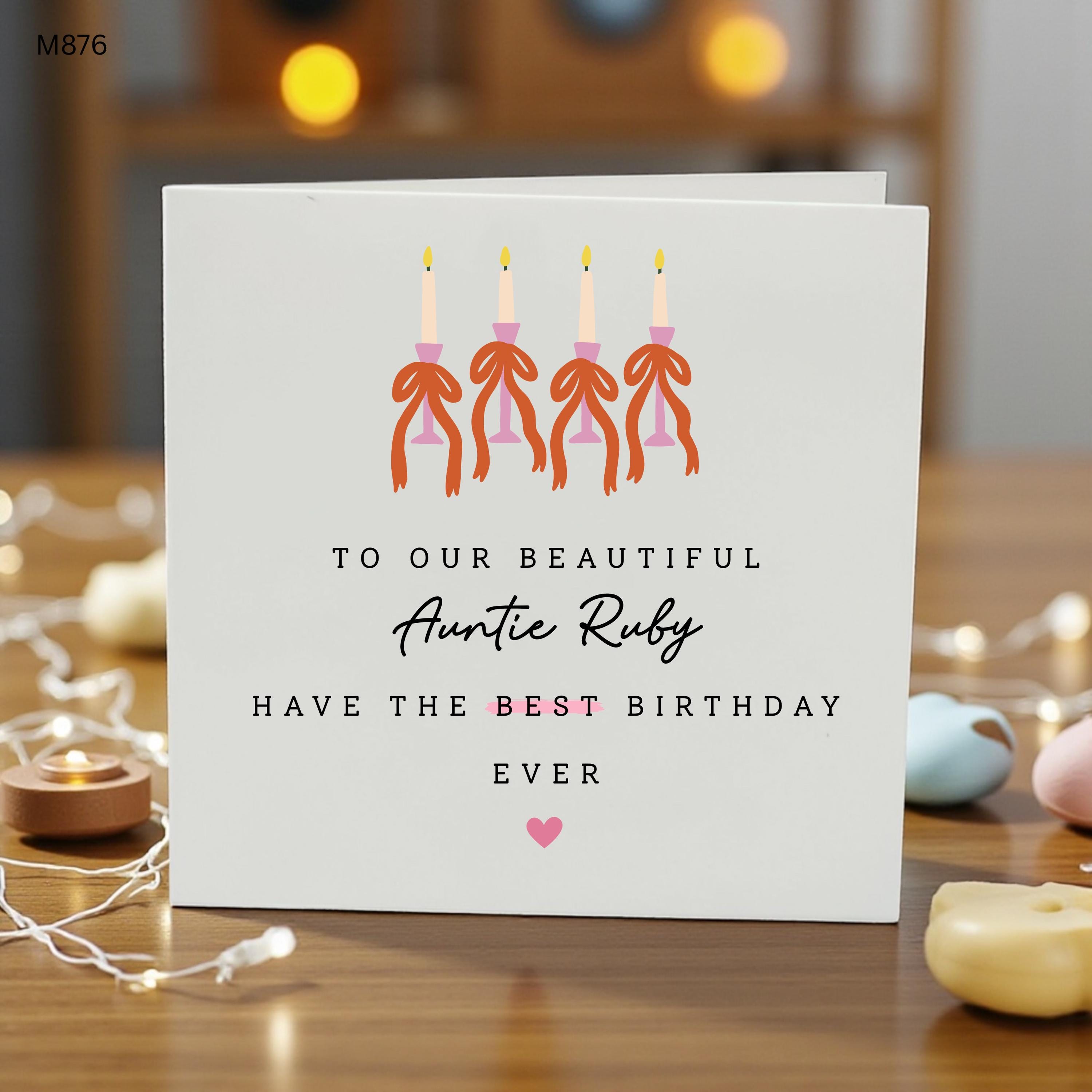 Auntie Birthday Card, Personalised Aunt Birthday Card, Happy Birthday Auntie Ruby Card, Elegant Candle Card for Aunt