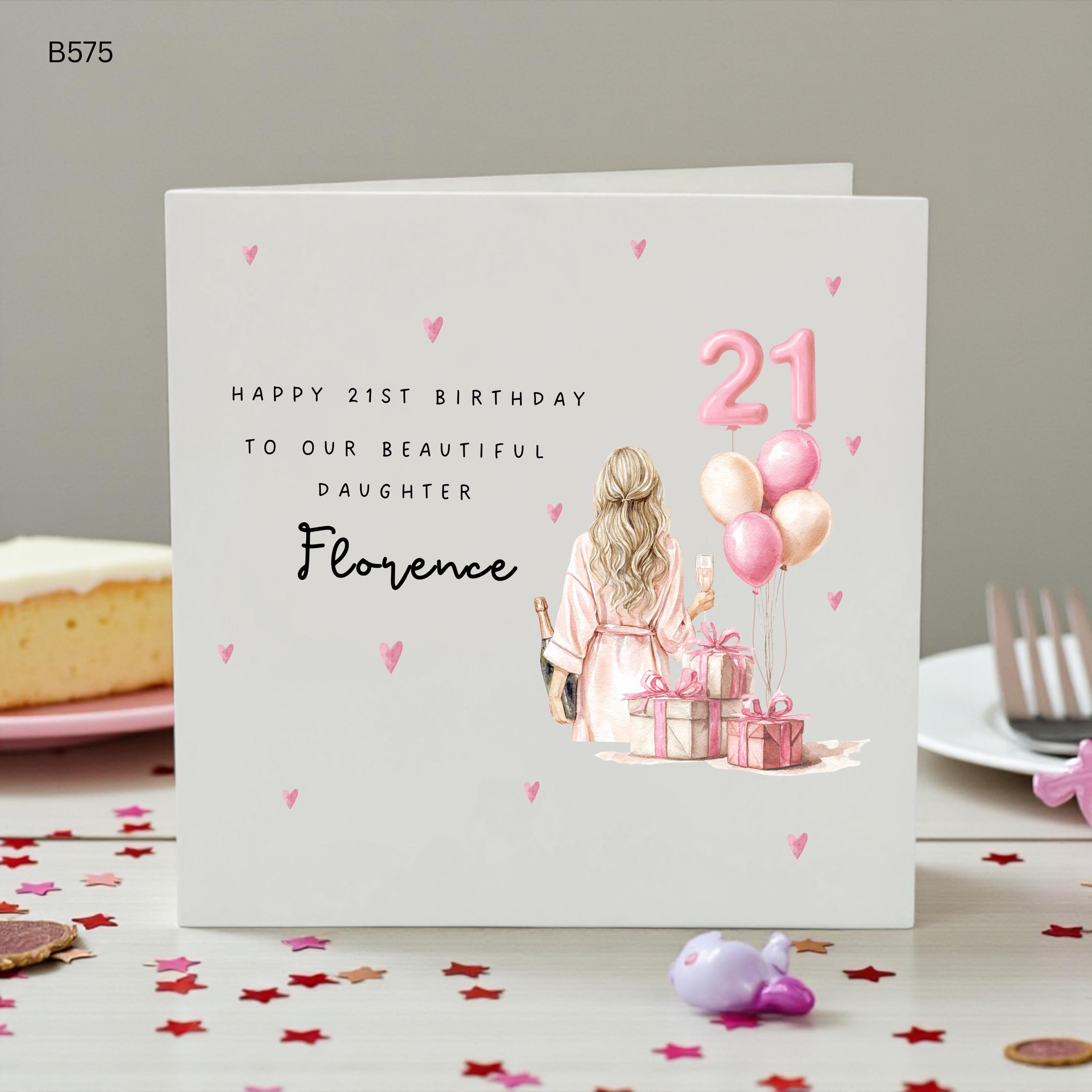 Personalised 21st Birthday Card for Daughter, Custom 21st Birthday Card, Special Daughter Birthday Card, Pink Balloon Birthday Card
