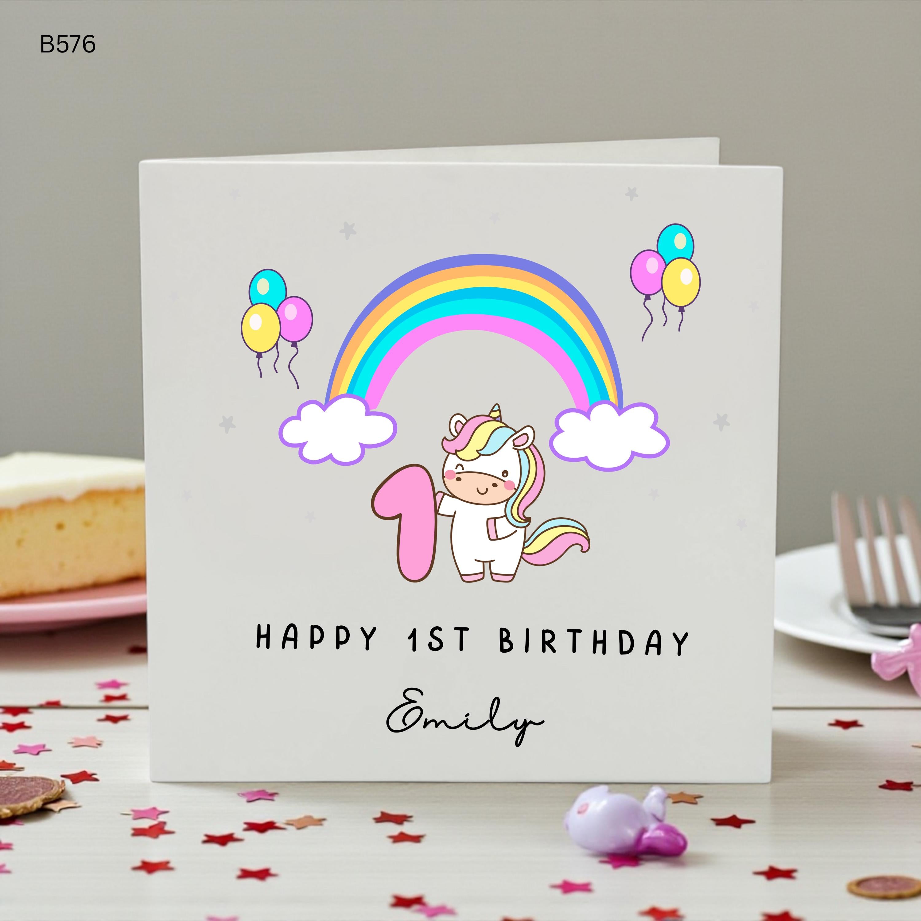 Personalised 1st Birthday Unicorn Card, Custom First Birthday Card Girl, Rainbow Unicorn Birthday Card, 1st Birthday Keepsake
