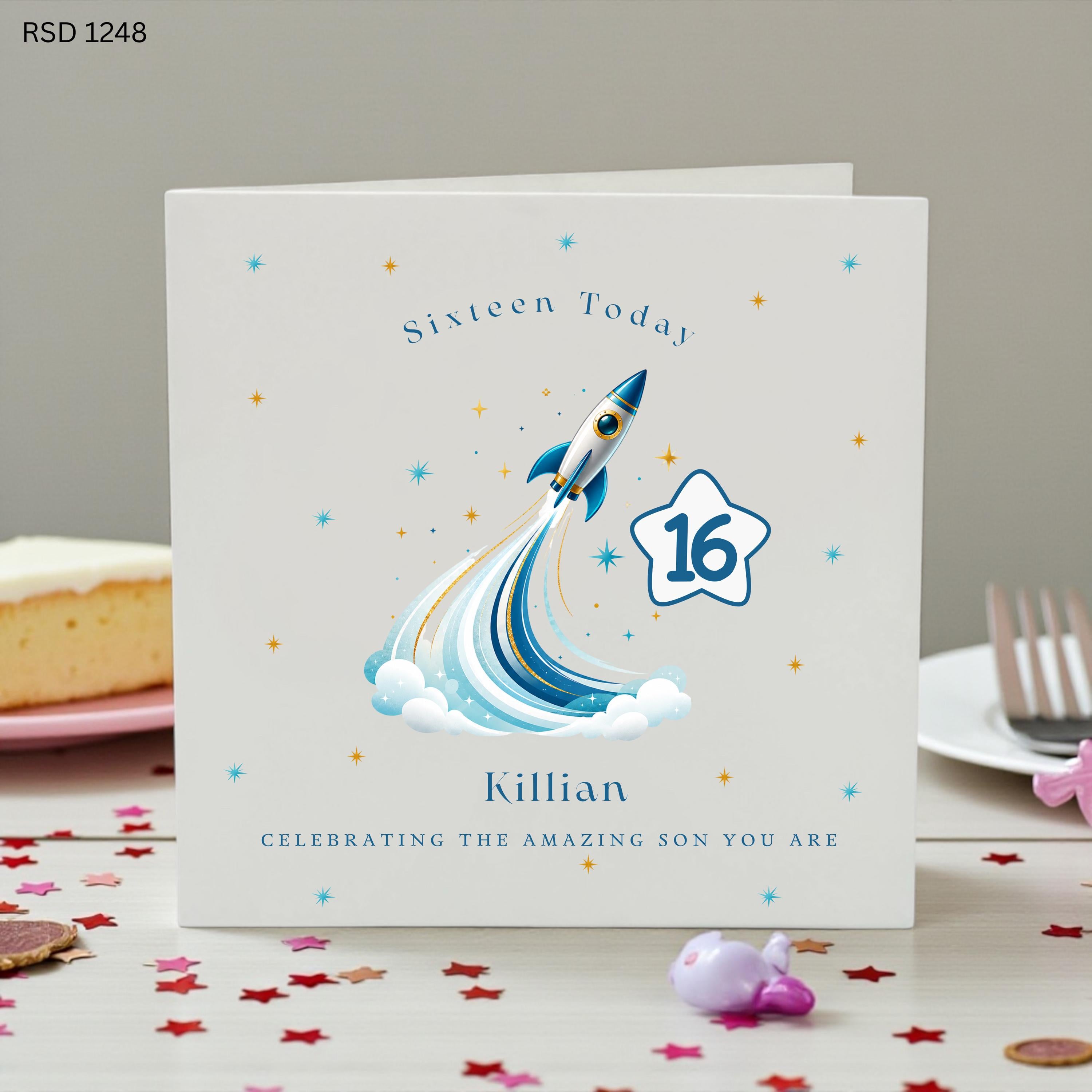 Personalised 16th Birthday Card for Son, Space Rocket Birthday Card, Custom Sixteenth Birthday Card, Teen Boy Birthday Card, Son Turns 16