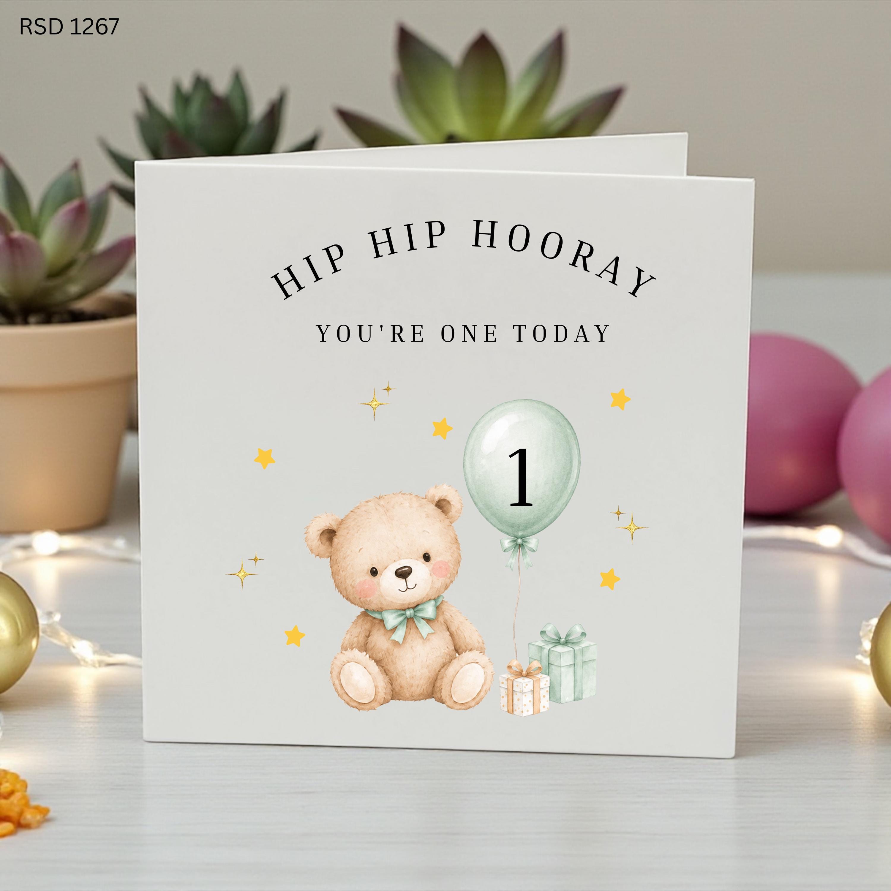 Personalized 1st Birthday Teddy Bear Card, Cute First Birthday Card for Boy, You're One Today Card, Baby Boy Birthday Card Keepsake Birthday