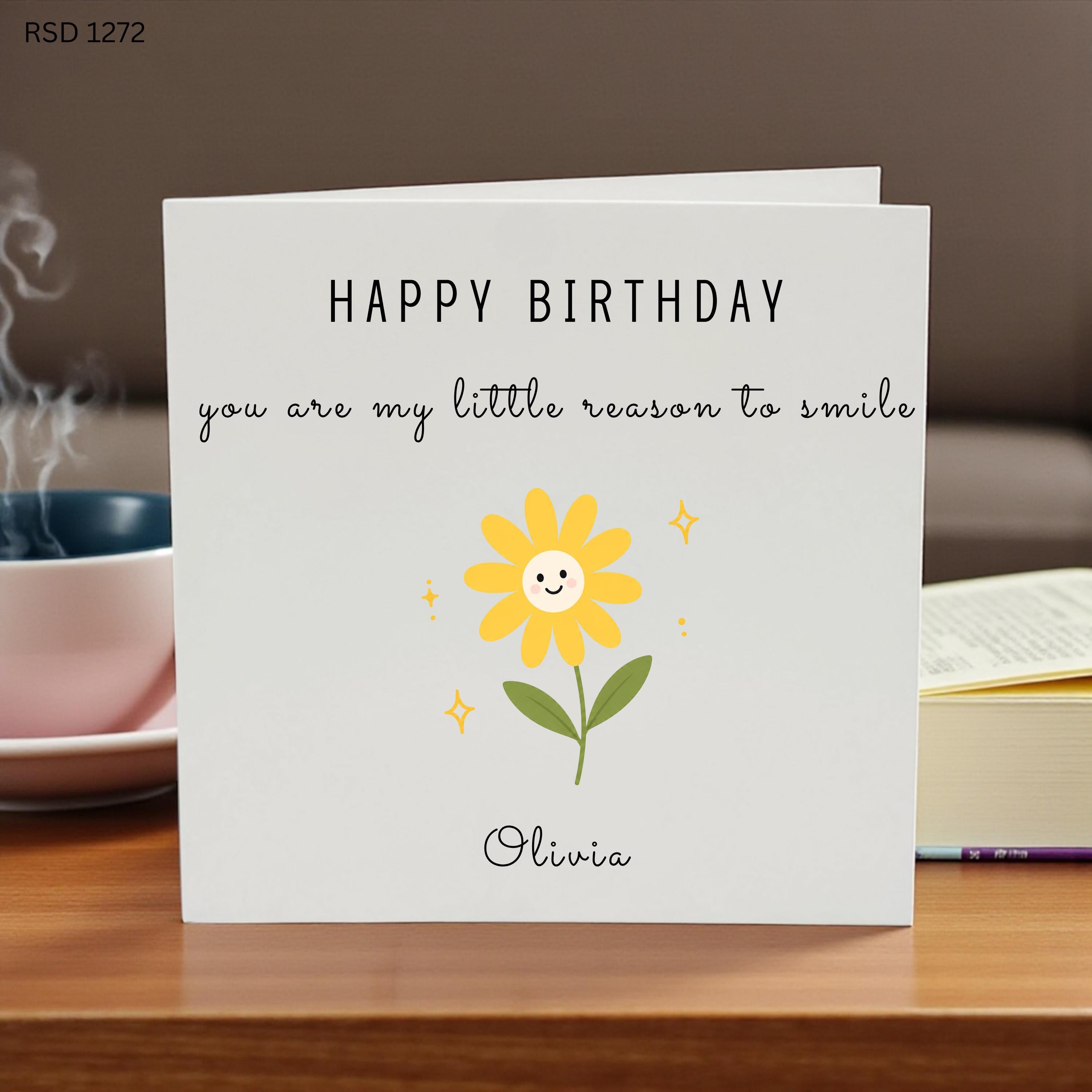 Personalised Birthday Card for Daughter, Cute Sunshine Flower Birthday Card, Custom Name Birthday Card for Girl, Sweet Birthday Message Card