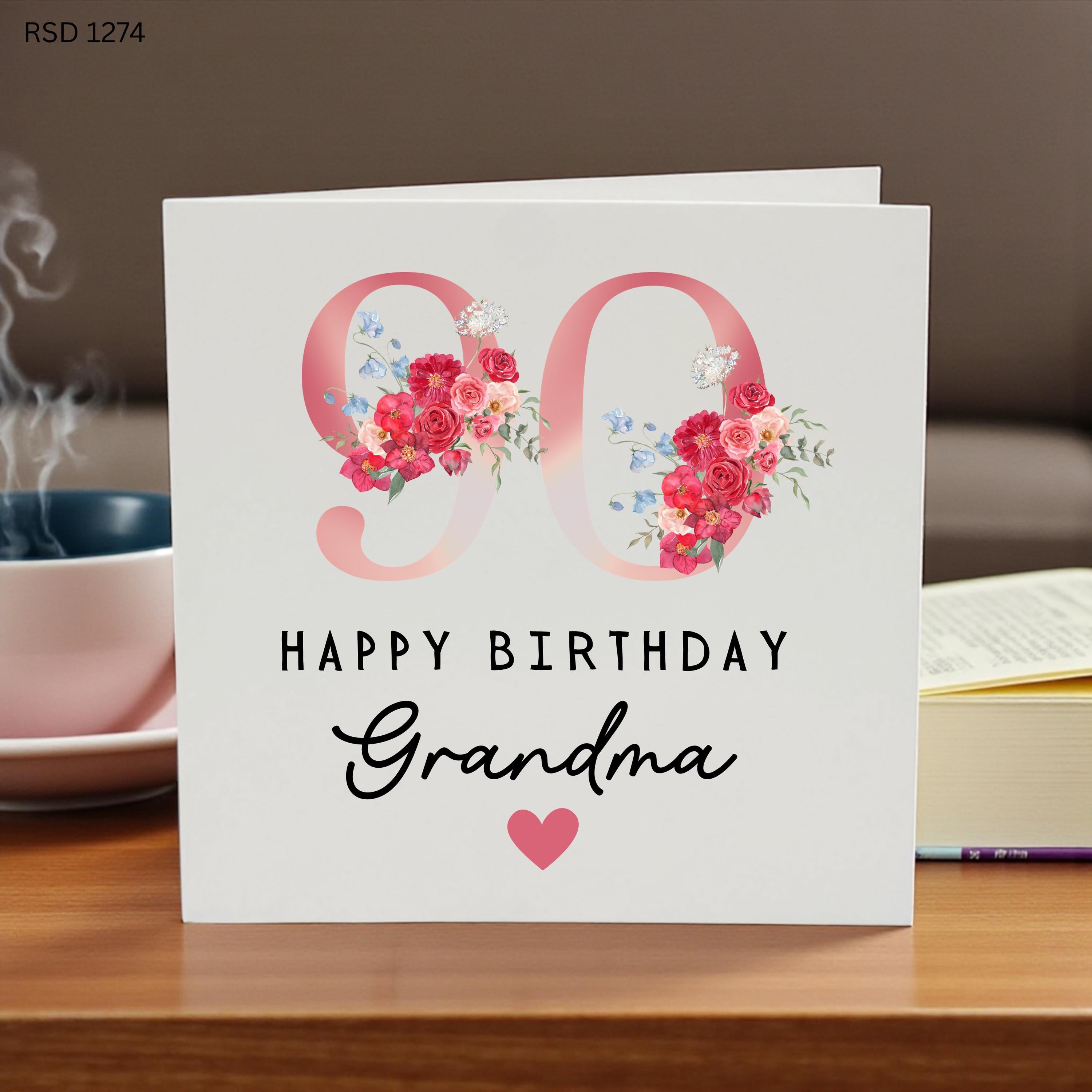 Personalised 90th Birthday Card for Grandma, Floral 90th Birthday Card, Happy 90th Grandma Card, Milestone Birthday Card, Custom Grandmother