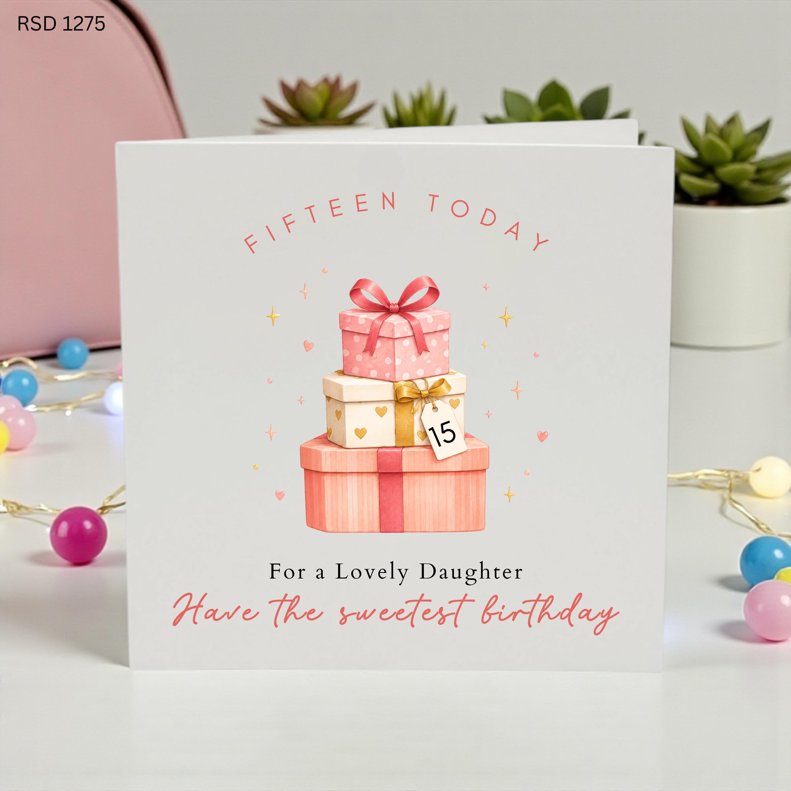 Personalised 15th Birthday Card for Daughter, Fifteenth Birthday Card, Sweet 15 Birthday Gift, Teenage Daughter Birthday Card, Custom Name