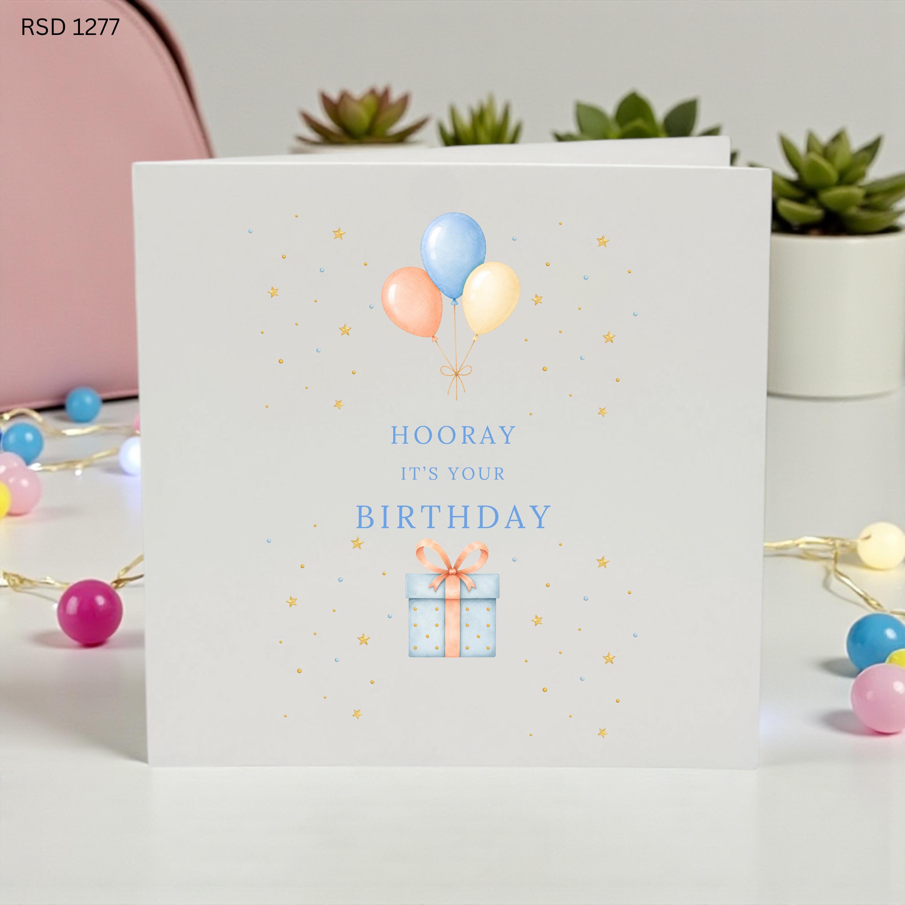 Hooray It's Your Birthday Card, Personalised Birthday Card, Birthday Balloons Card, Birthday Gift Card, Custom Birthday Greeting for Her