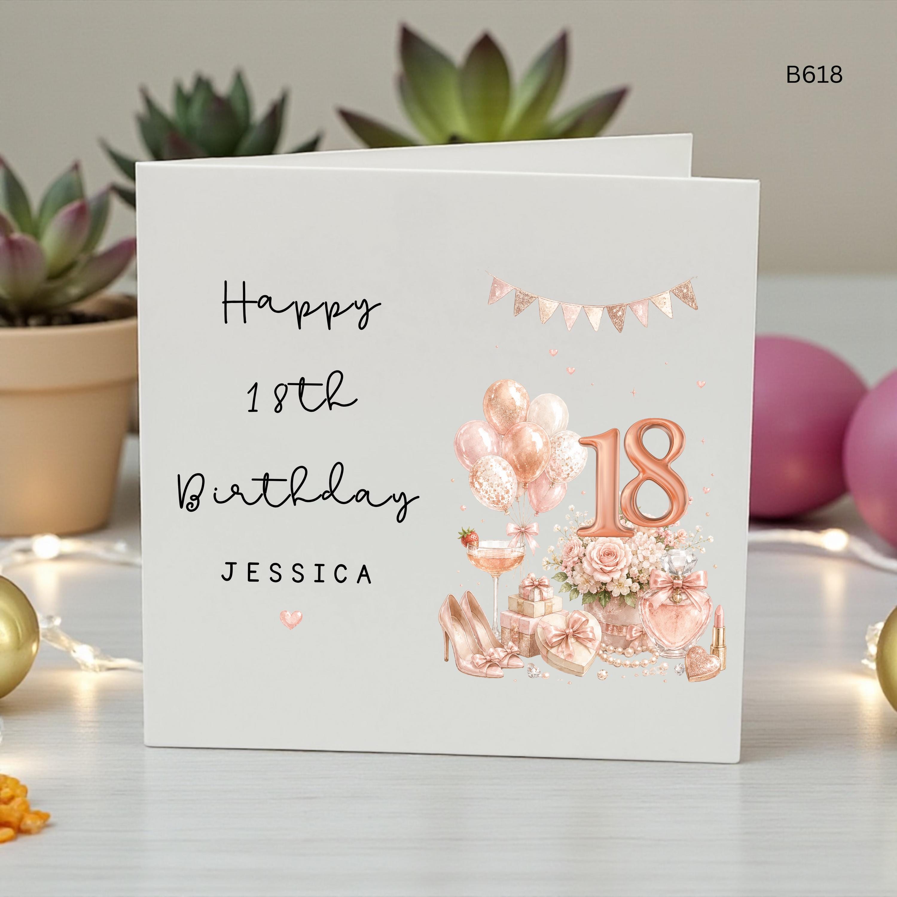 Personalised 18th Birthday Card for Her, Custom Name 18th Birthday Card, Rose Gold Birthday Card, Daughter Sister Granddaughter Gift