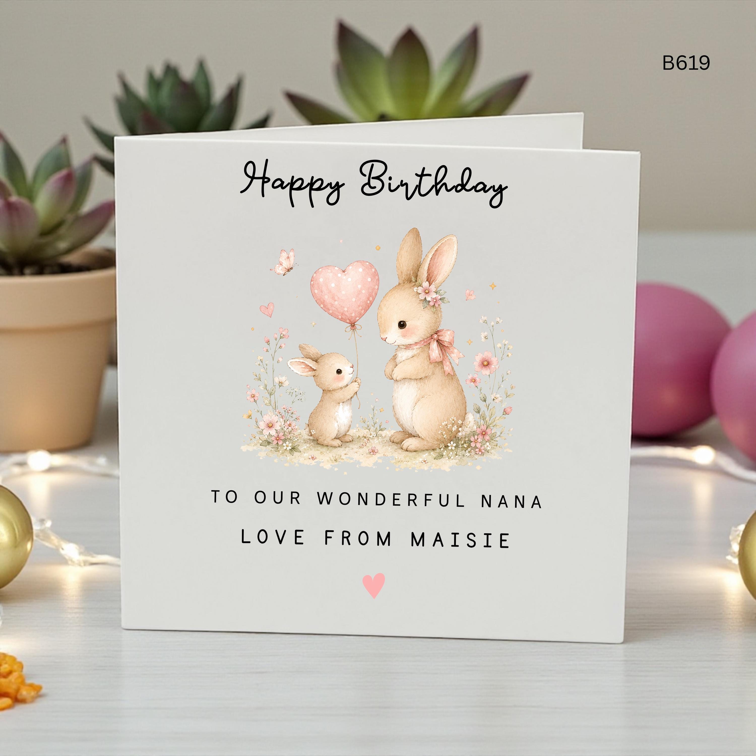 Personalised Nana Birthday Card, Cute Bunny Birthday Card for Nana, Grandchildren Birthday Card, Custom Grandma Card from Granddaughter