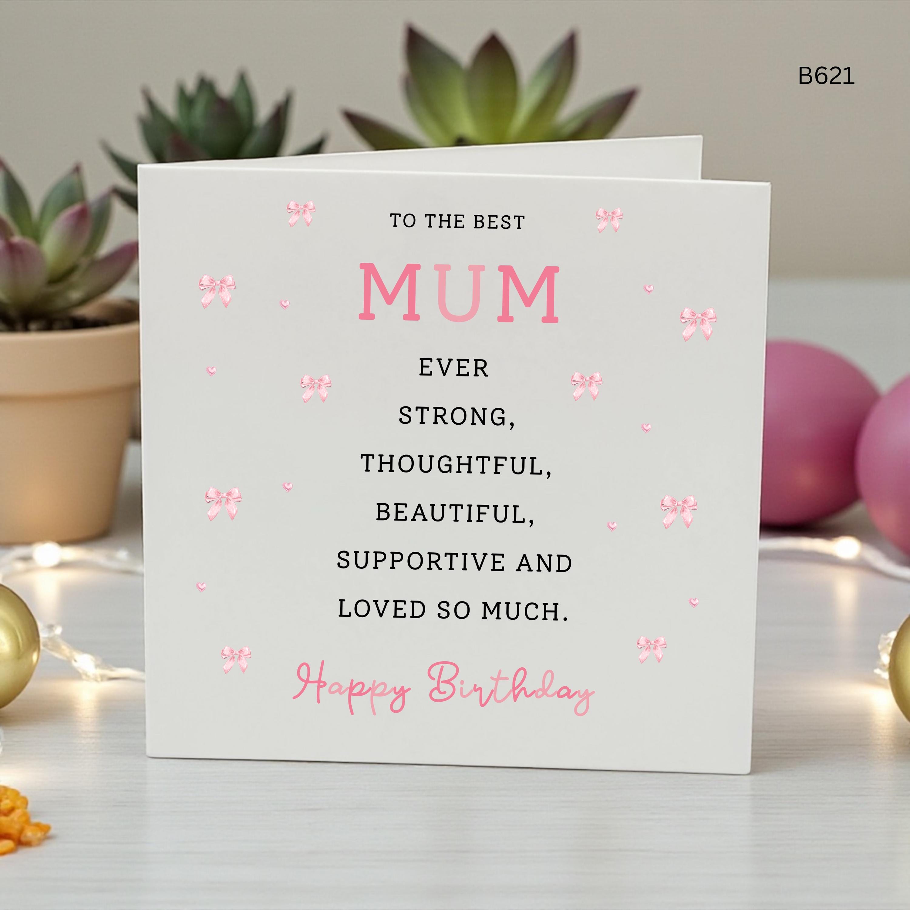 Birthday Card for Mum, Special Mum Birthday Card, Heartfelt Mother Birthday Card, Pink Bow Birthday Card, Mum Birthday Gift