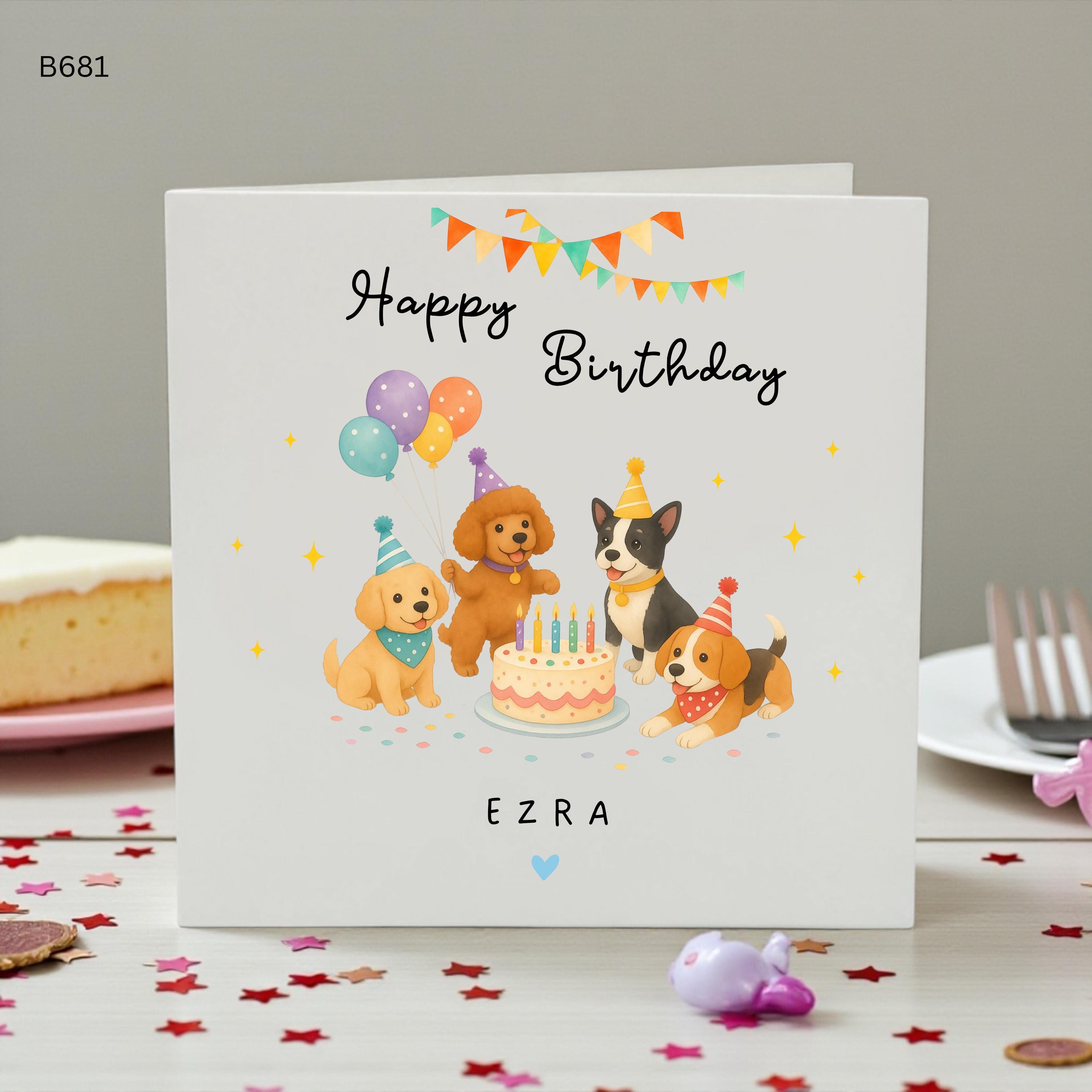 Personalised Dog Birthday Card, Custom Name Puppy Birthday Card, Cute Dog Lover Birthday Card, Pet Birthday Card for Boy Girl, Dog Party