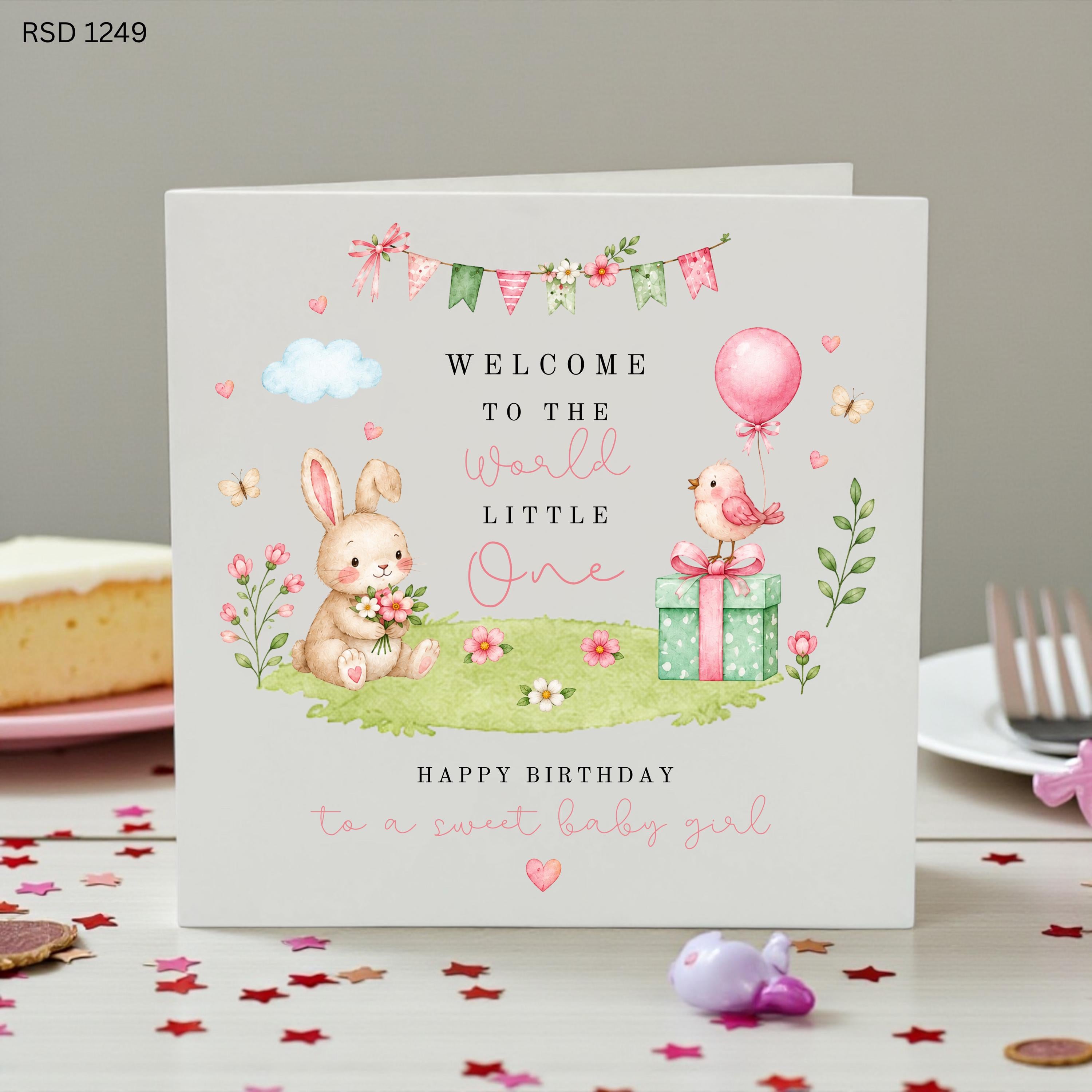 Personalised 1st Birthday Card Girl, Welcome To The World Little One Card, Baby Girl Birthday Card, Bunny Birthday , Custom First Birthday