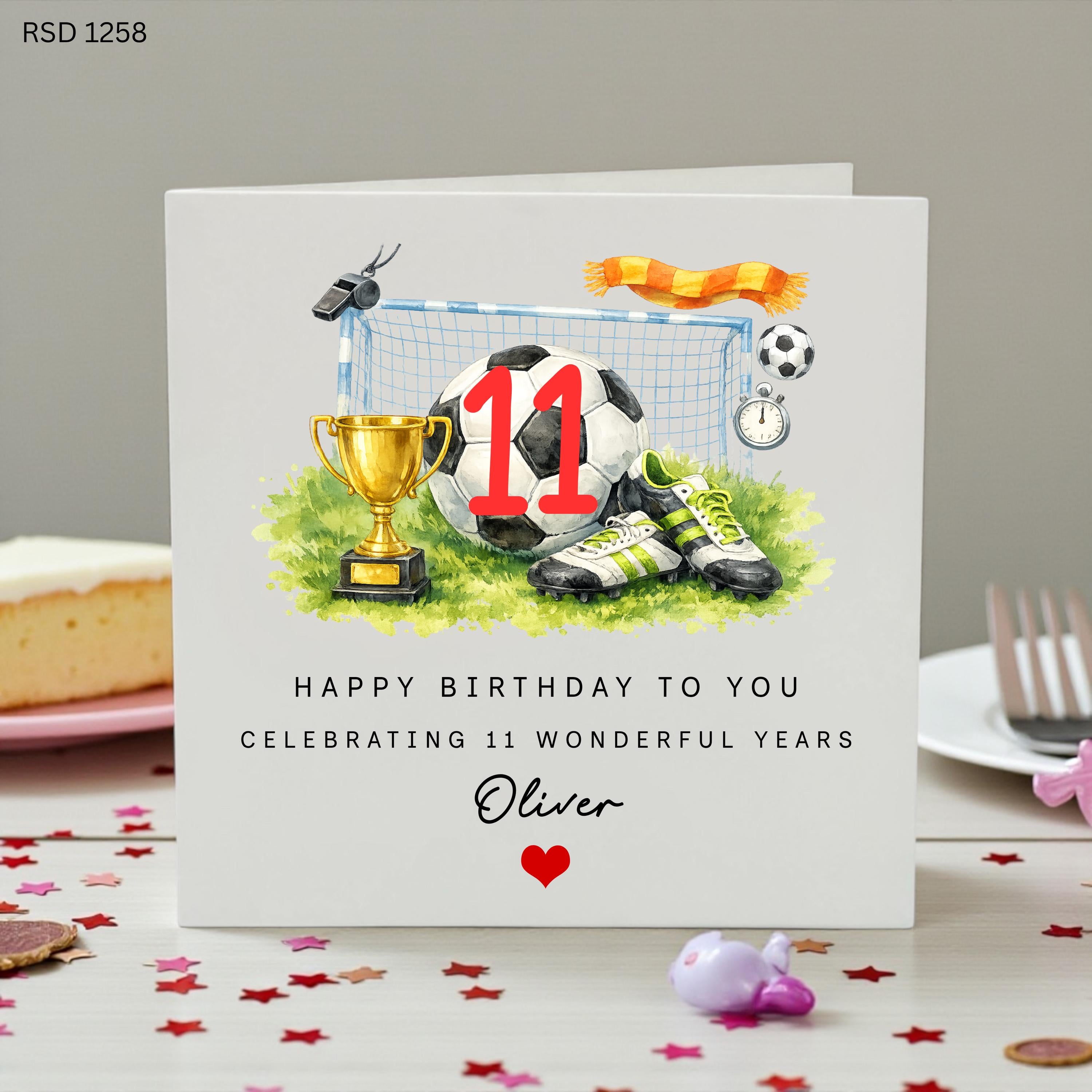Personalised Football 11th Birthday Card for Boy, Custom Soccer Birthday Card, Football Goal Trophy Card, Son Grandson Nephew