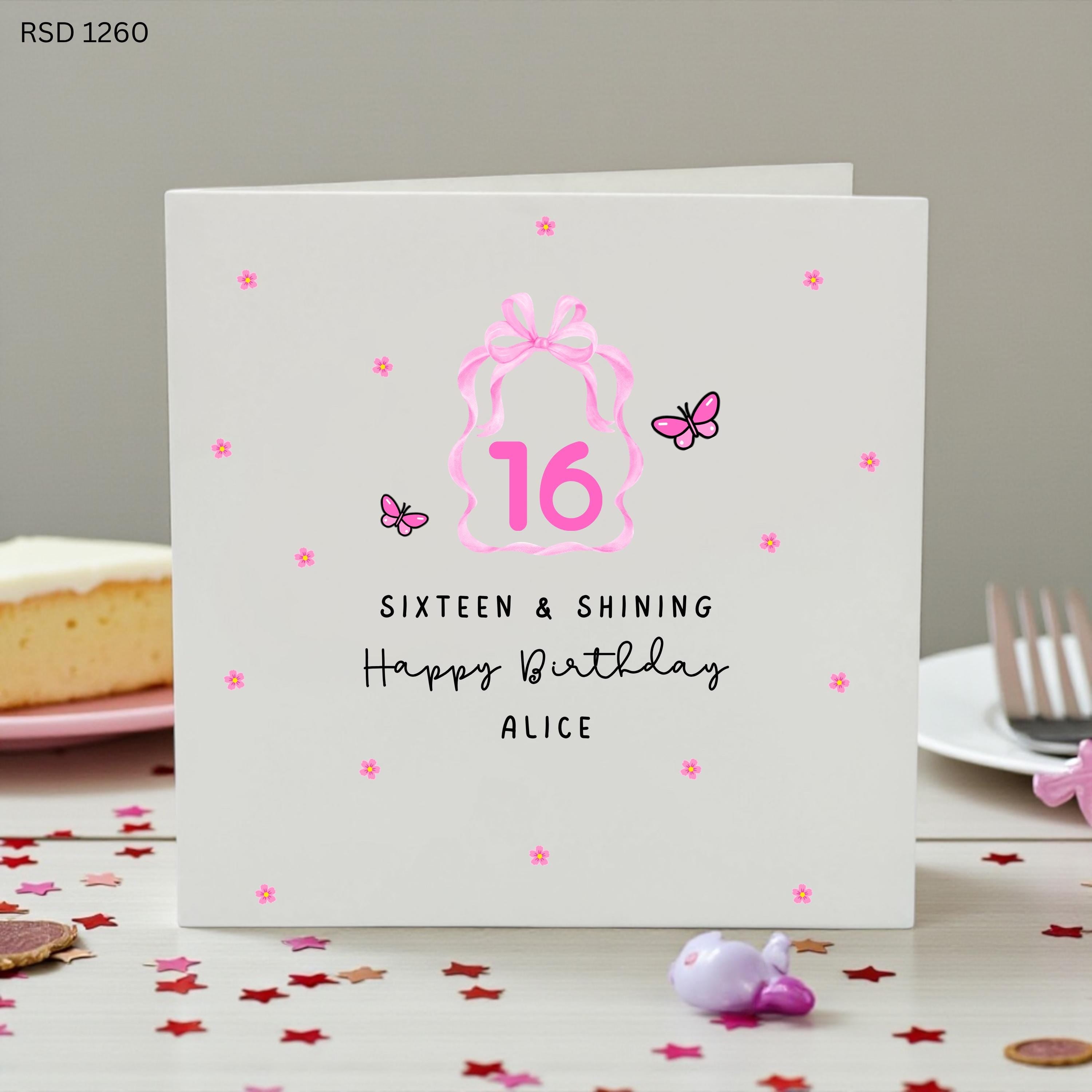 Personalised 16th Birthday Card for Girl, Sweet Sixteen Birthday Card, Custom Pink Butterfly Birthday Card, Daughter Granddaughter Niece