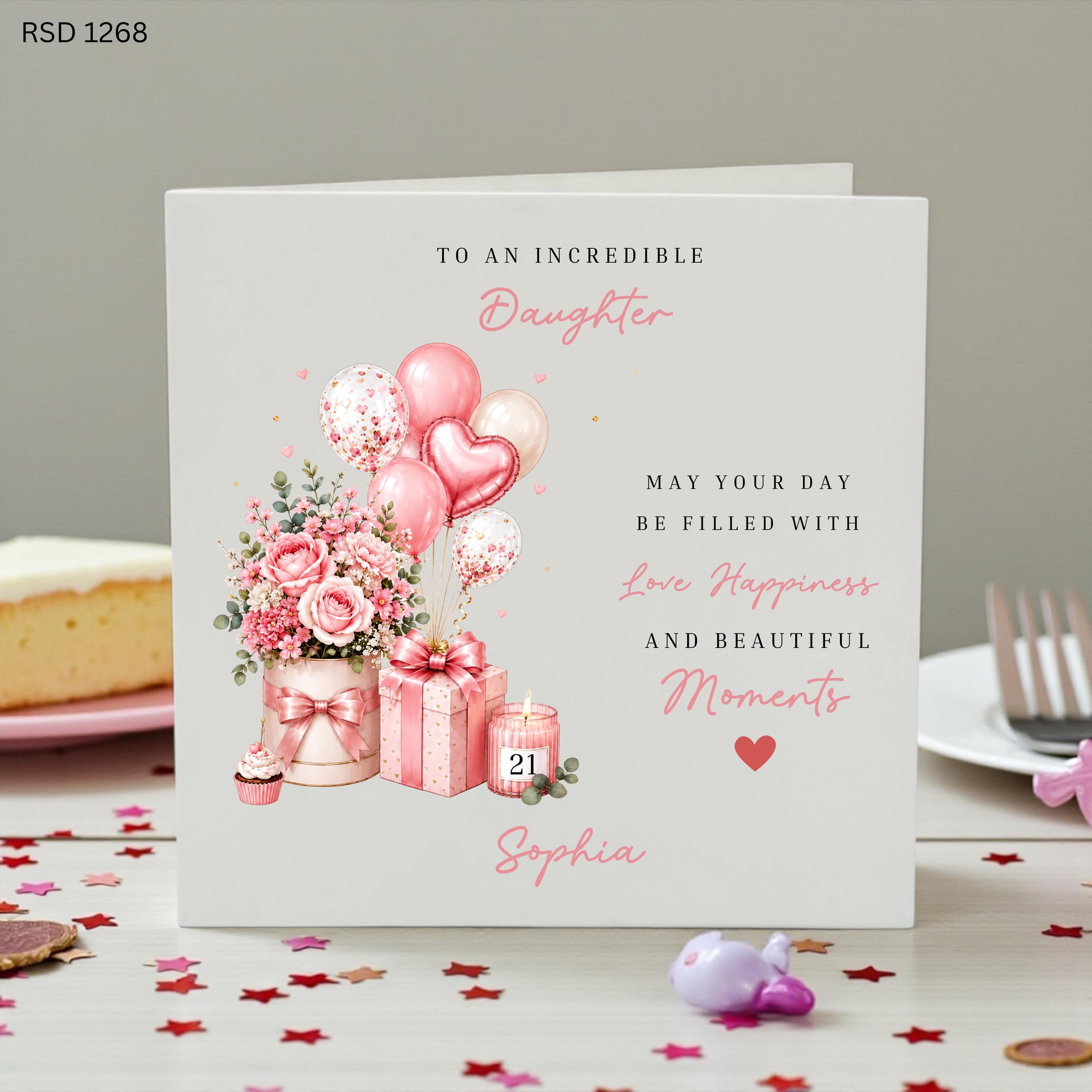 Personalised 21st Birthday Card For Daughter, Custom Name 21st Birthday Card, Daughter Birthday Card, Pink Floral Birthday Card