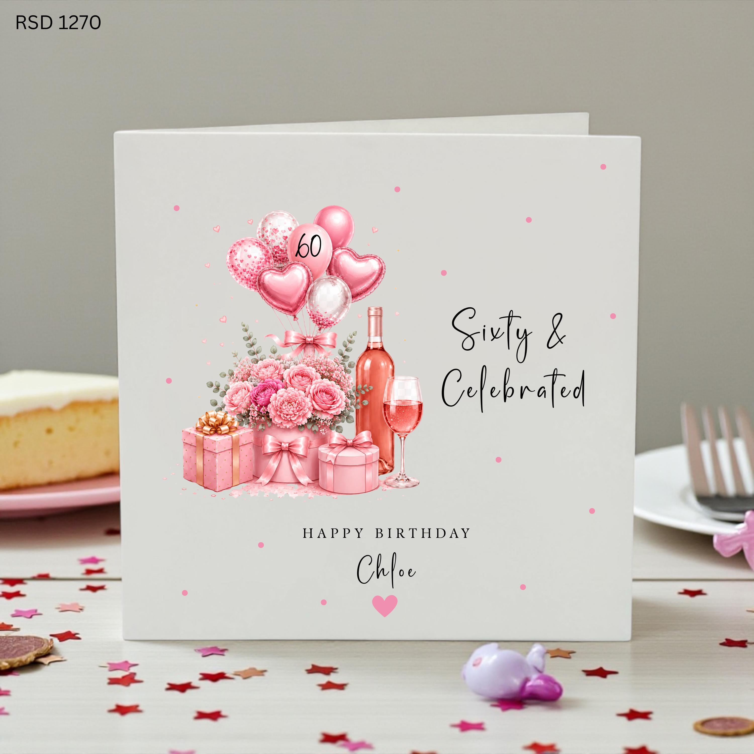 Personalised 60th Birthday Card For Her, Custom Name 60th Birthday Card, Sixty And Celebrated Card, Pink Floral Birthday Gift