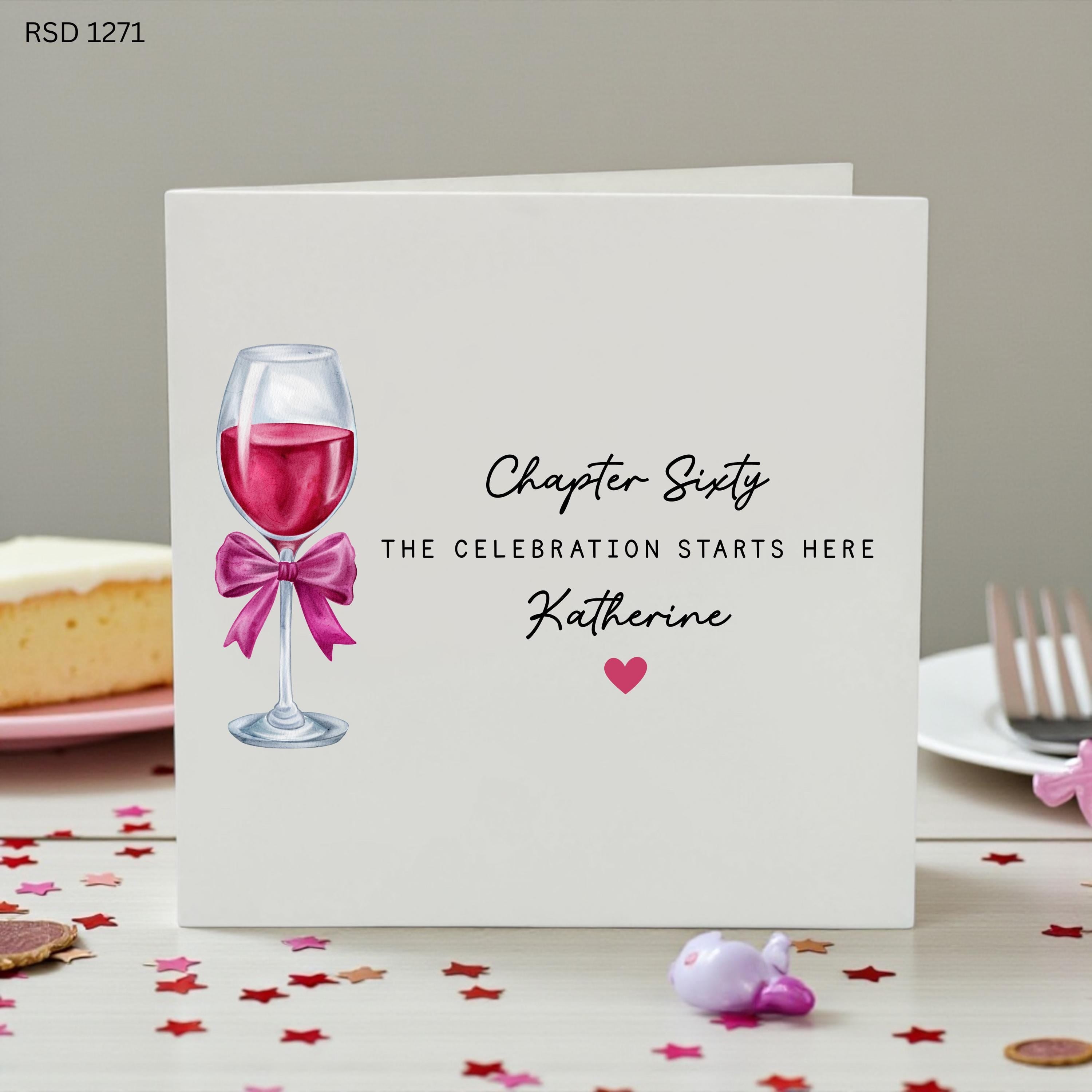 Personalised 60th Birthday Card for Her, Chapter Sixty Birthday Card, Wine Glass Birthday Card, Custom Name Milestone Birthday Card,