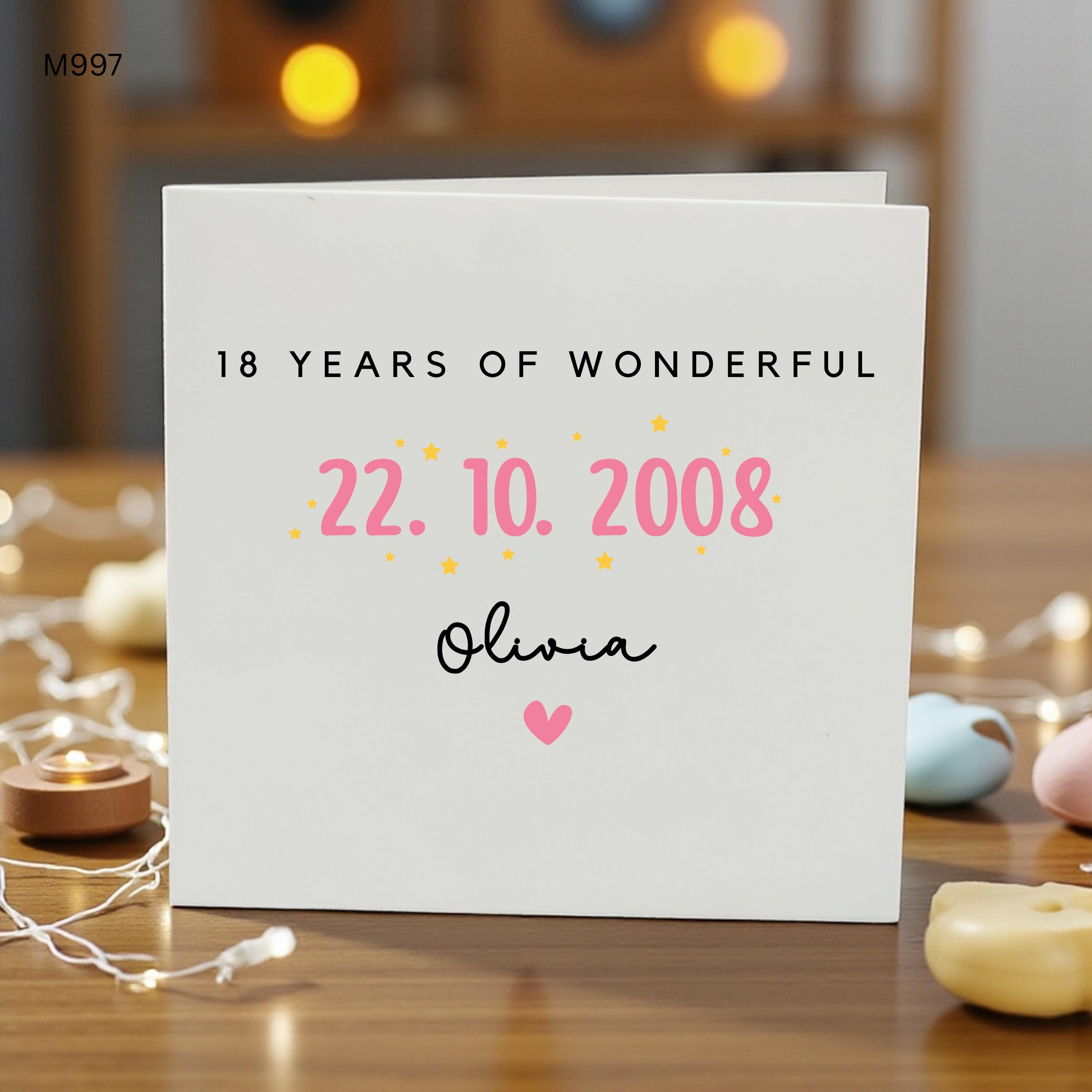 Personalised 18th Birthday Card For Daughter, Custom Date Of Birth Birthday Card, Happy 18th Birthday Keepsake Gift For Her