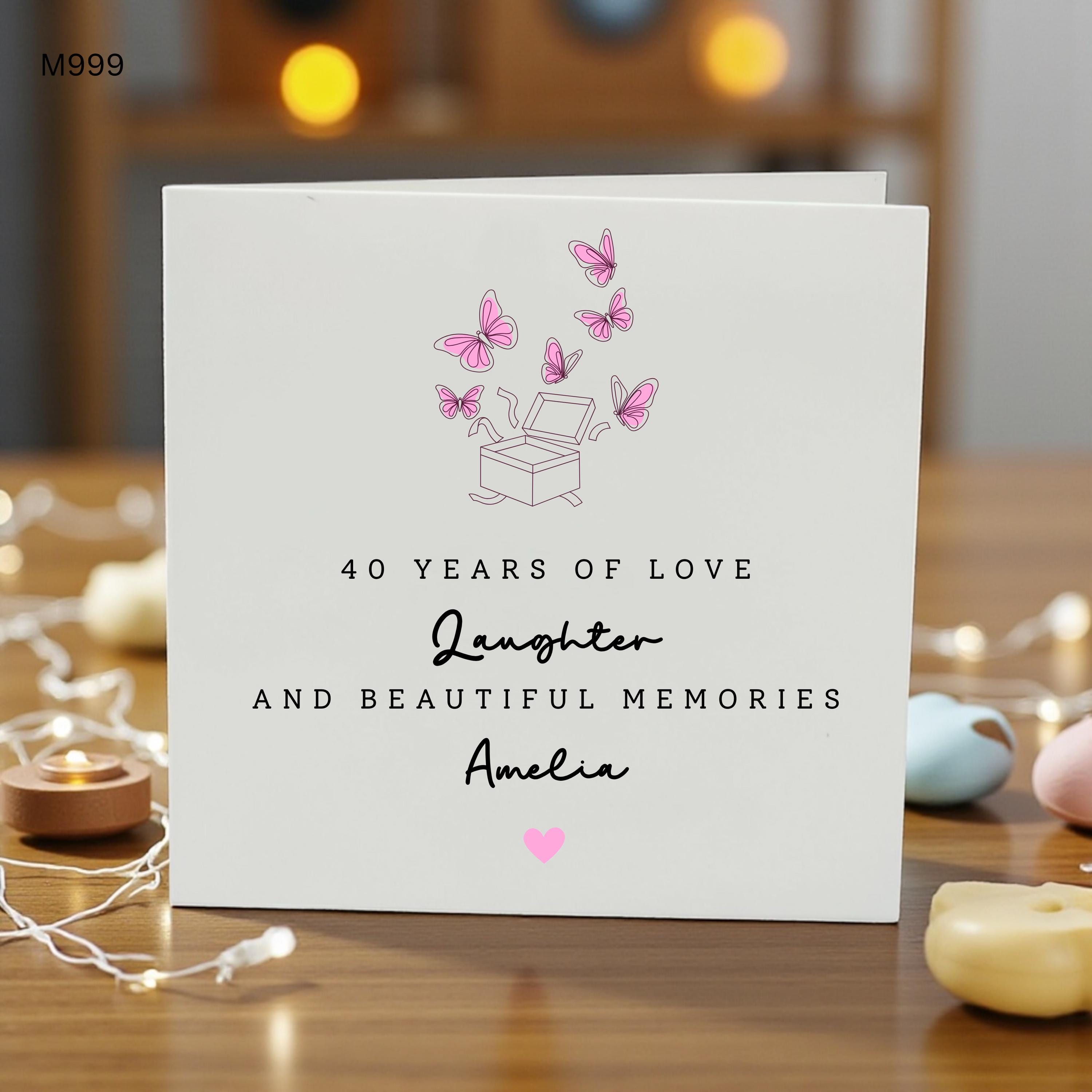 40th Anniversary Card for Wife, Husband, Personalised Ruby Anniversary Card, 40 Years of Love, Laughter & Memories, Custom Name Card
